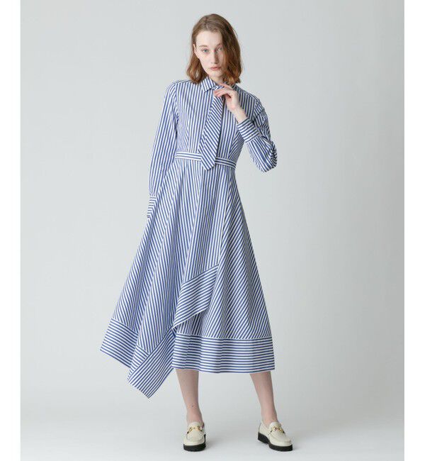 allureville「ストライプアシメフレアシャツワンピース」|ワンピース|