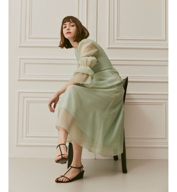 LOULOU WILLOUGHBY「【LOULOU WILLOUGHBY】ギャザーシフォンスリーブワンピース」|ワンピース|グリーン