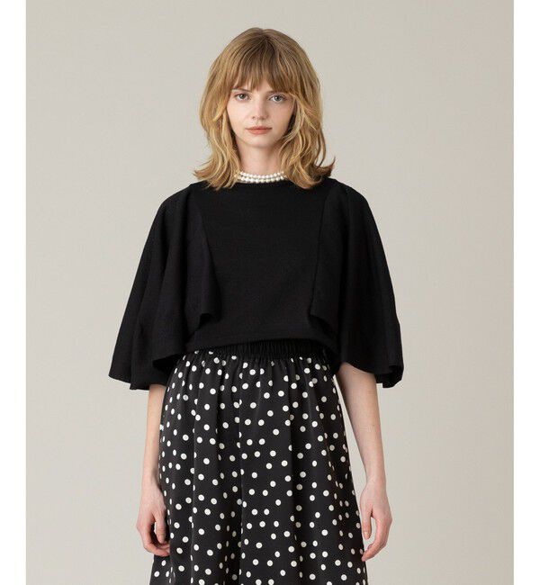 LOULOU WILLOUGHBY「【LOULOU WILLOUGHBY】ミニ丈フレアスリーブプルオーバー」|ニット・セーター|ブラック