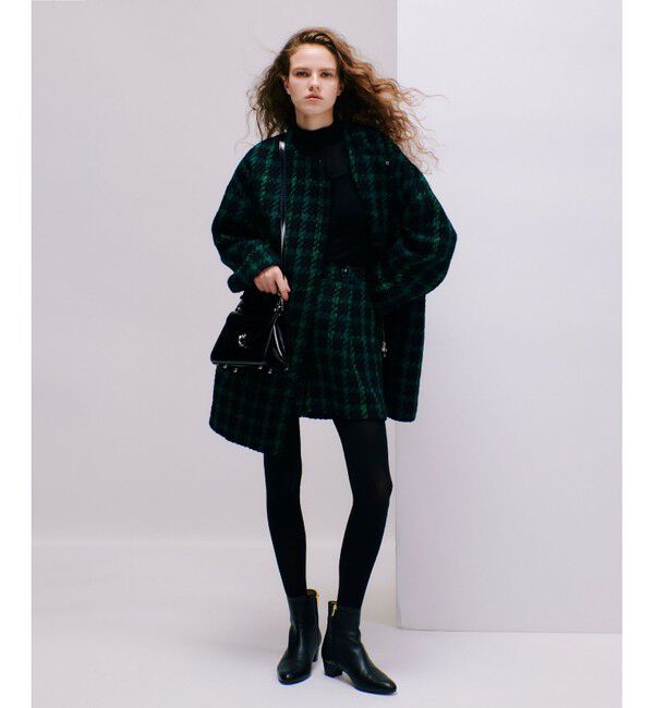 allureville「ジオリカチェックジップブルゾン」|ノーカラーコート|