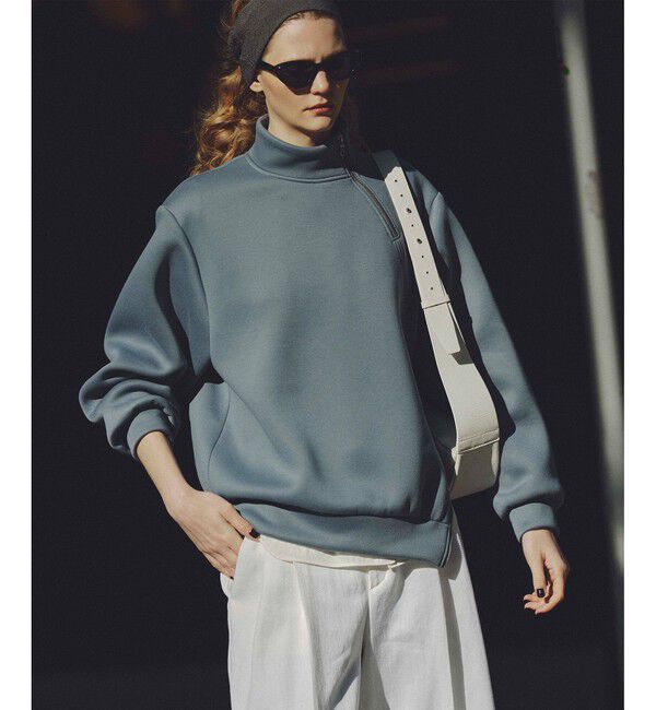 allureville「ボンディングアシンメトリーZIP プルオーバー」|スウェット・ジャージ|グレー