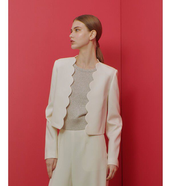 LOULOU WILLOUGHBY「【LOULOU WILLOUGHBY】ダブルクロススカラップジャケット」|ノーカラージャケット|オフホワイト