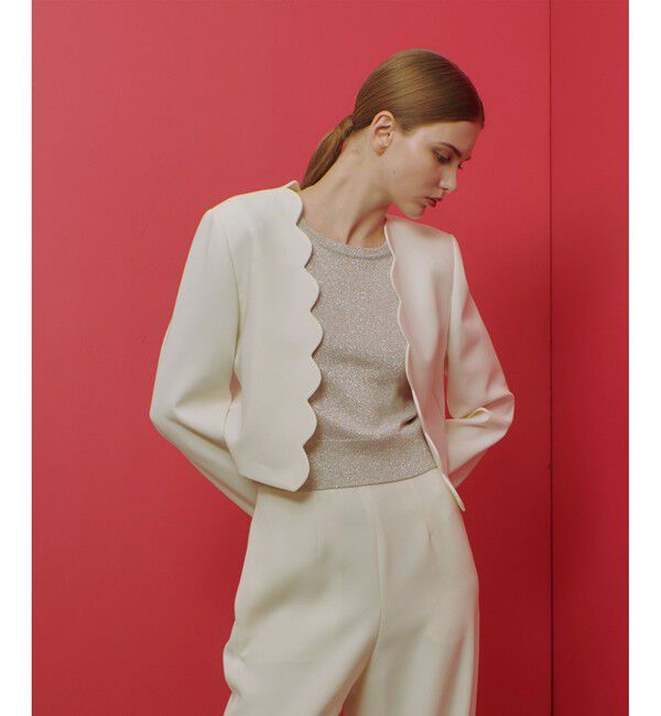 LOULOU WILLOUGHBY「【LOULOU WILLOUGHBY】ダブルクロススカラップジャケット」|ノーカラージャケット|