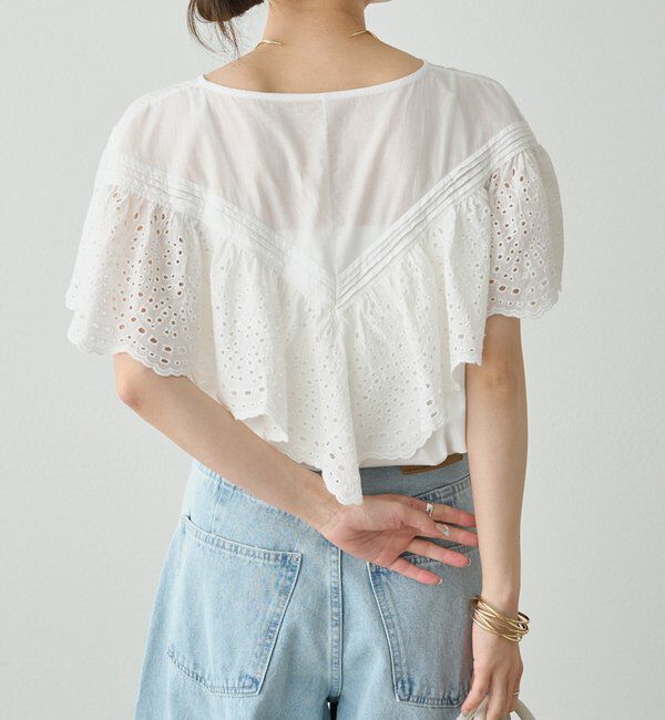  「【ブラウス見え】スカラップレースドッキングTシャツ」|Tシャツ・カットソー|