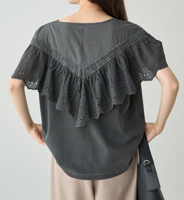  「【ブラウス見え】スカラップレースドッキングTシャツ」|Tシャツ・カットソー|