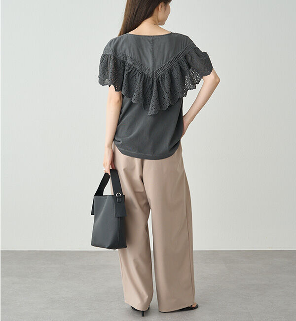  「【ブラウス見え】スカラップレースドッキングTシャツ」|Tシャツ・カットソー|
