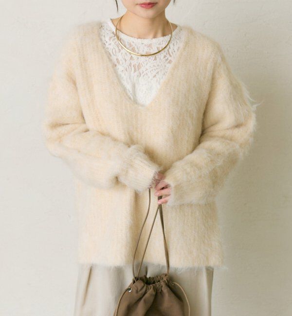  「起毛Vネックニットプルオーバー」|ニット・セーター|