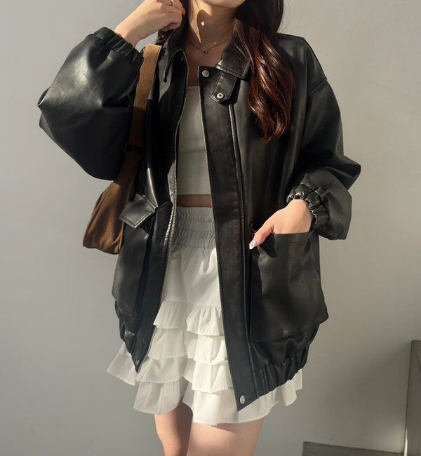  「フェイクレザージャケット」|ダウンベスト・ベスト|ブラック