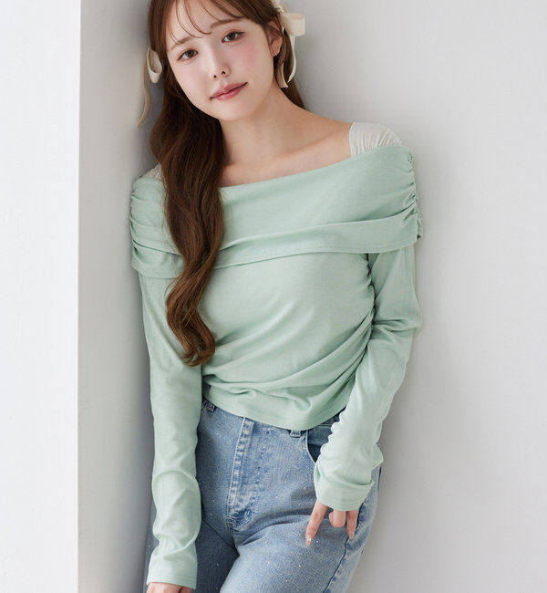  「オフショルトップス」|プルオーバー|ミント