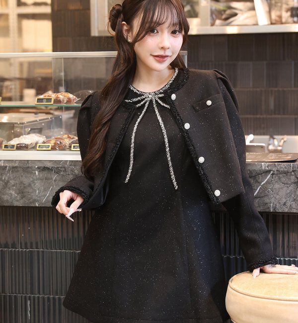  「【Twinkle Collection】ビジューリボンミニワンピ」|ワンピース|