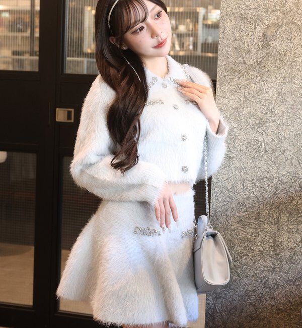  「【Twinkle Collection】ビジュー付フェザーニットセットアップ」|ワンピース|サックスブルー