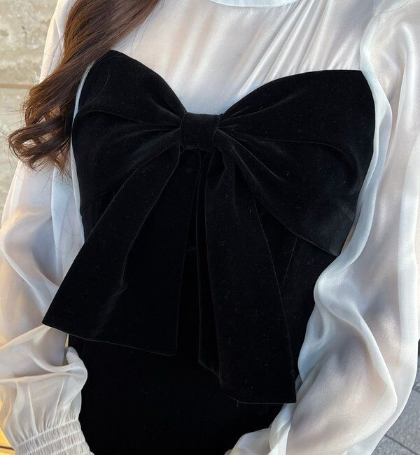  「【Occasion Collection】ベロアリボン異素材ワンピース」|ワンピース|