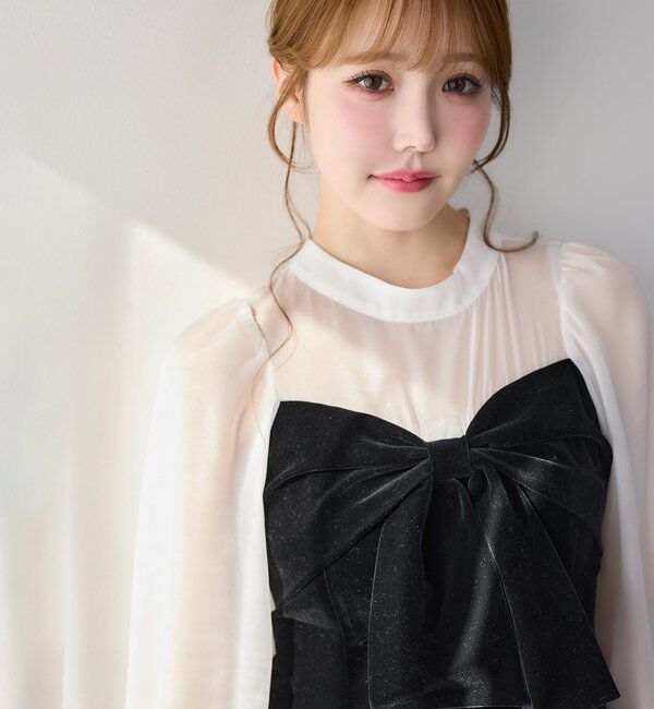  「【Occasion Collection】ベロアリボン異素材ワンピース」|ワンピース|