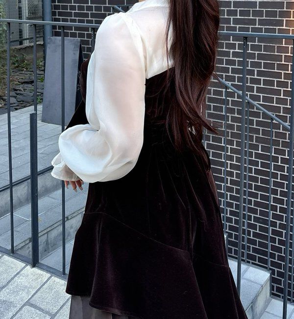  「【Occasion Collection】ベロアリボン異素材ワンピース」|ワンピース|