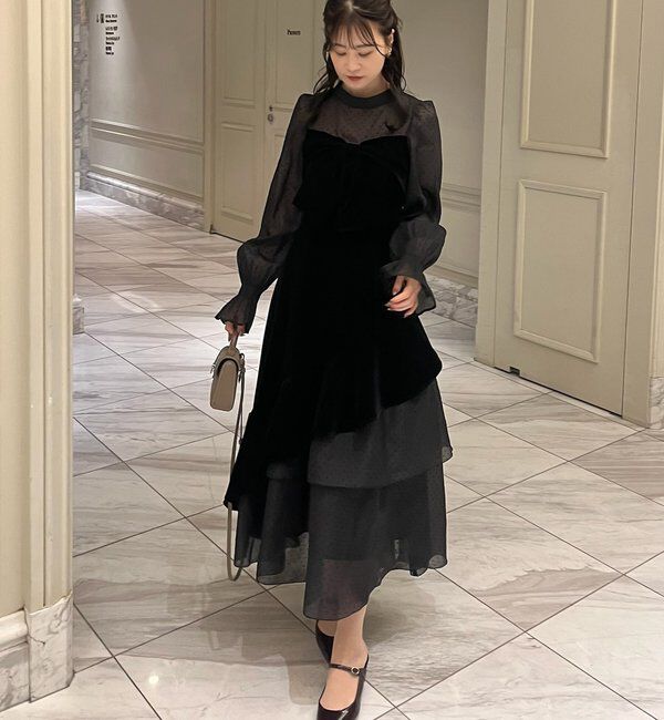  「【Occasion Collection】ベロアリボン異素材ワンピース」|ワンピース|