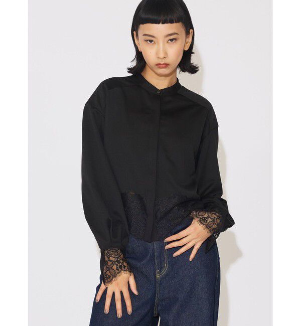 MIDIUMISOLID「MIDIUMISOLID for Ladies レースカットワークシャツ」|シャツ・ブラウス|ブラック