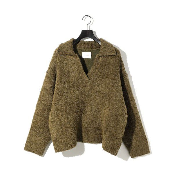 MIDIUMISOLID「MIDIUMISOLID フェザーヤーンスキッパープルオーバー」|ニット・セーター|カーキブラウン