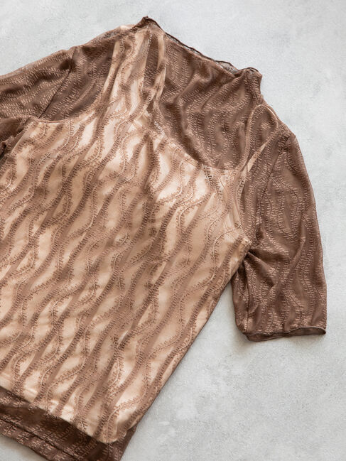 Te chichi「シアーレース5分袖トップス」|Tシャツ・カットソー|ブラウン