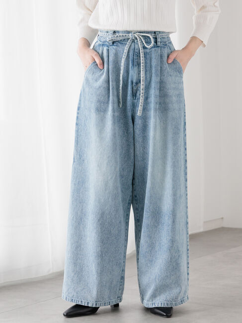 Te chichi TERRASSE「ウエストリボンタックワイドデニムパンツ《2025spring catalog item》」|その他|