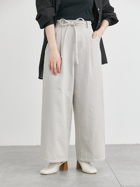 Te chichi TERRASSE「ウエストリボンタックワイドデニムパンツ《2025spring catalog item》」|その他|ベージュ