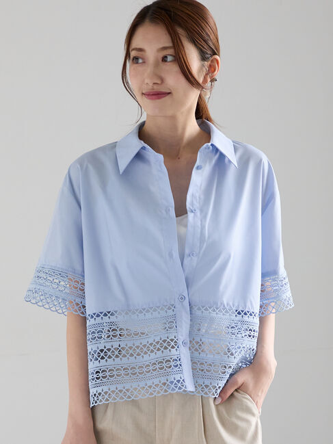 Te chichi「レース切替クロップトシャツ」|シャツ・ブラウス|サックスブルー