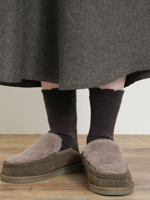 Samansa Mos2「ダイヤ柄編みソックス」|ソックス|チャコールグレー