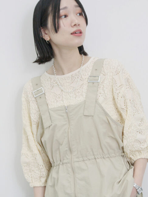 Samansa Mos2 blue「フロントジップドロストビスチェ」|シャツ・ブラウス|ベージュ