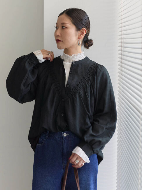 Samansa Mos2 blue「切替タックブラウス」|シャツ・ブラウス|