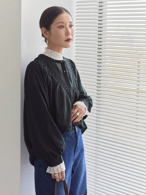 Samansa Mos2 blue「切替タックブラウス」|シャツ・ブラウス|