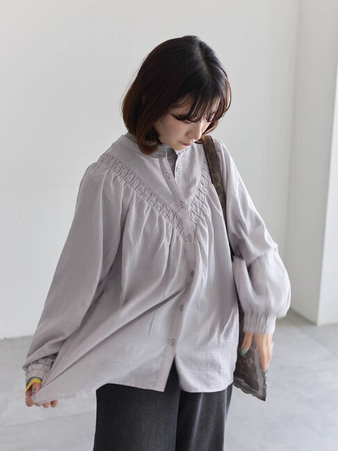 Samansa Mos2 blue「切替タックブラウス」|シャツ・ブラウス|