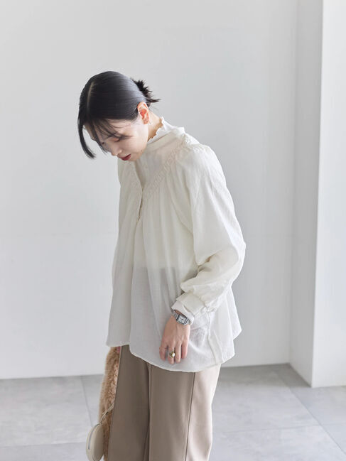 Samansa Mos2 blue「切替タックブラウス」|シャツ・ブラウス|