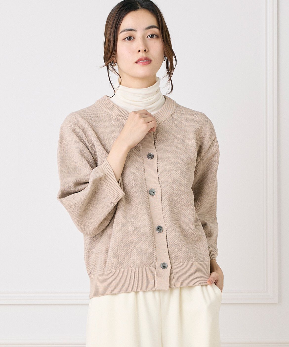 7-IDconcept.「《大きいサイズ》ボリュームスリーブカーディガン」|カーディガン|ベージュ2