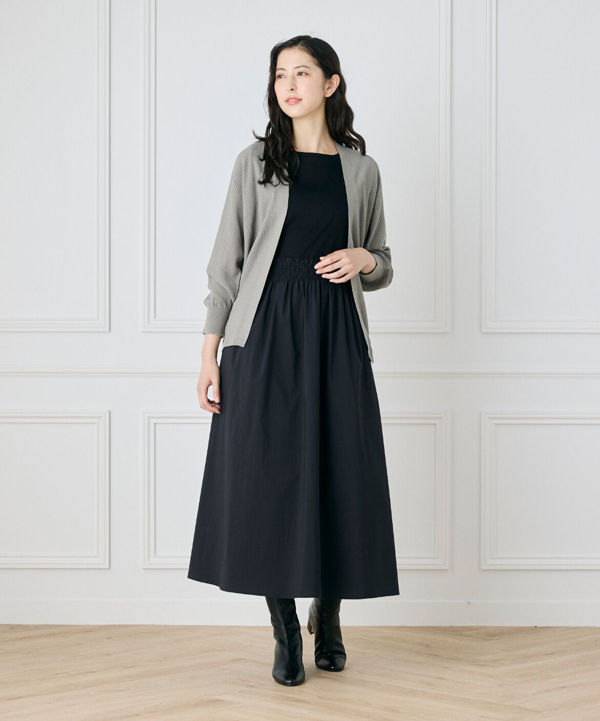 INED「《大きいサイズ》鹿の子編み着流しホールガーメントカーディガン《Cuoo》」|カーディガン|