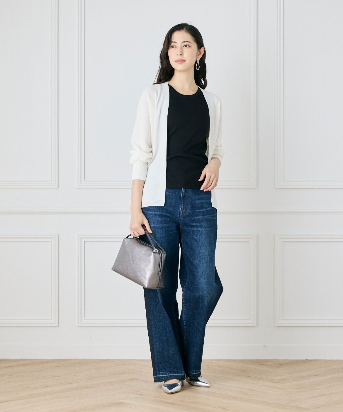 INED「《大きいサイズ》鹿の子編み着流しホールガーメントカーディガン《Cuoo》」|カーディガン|