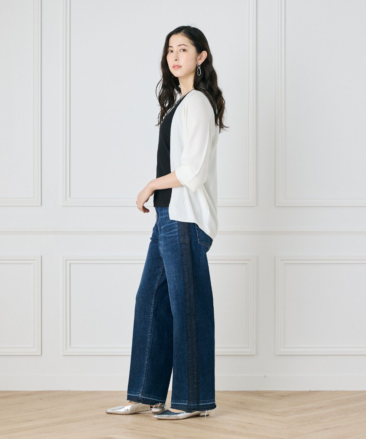 INED「《大きいサイズ》鹿の子編み着流しホールガーメントカーディガン《Cuoo》」|カーディガン|