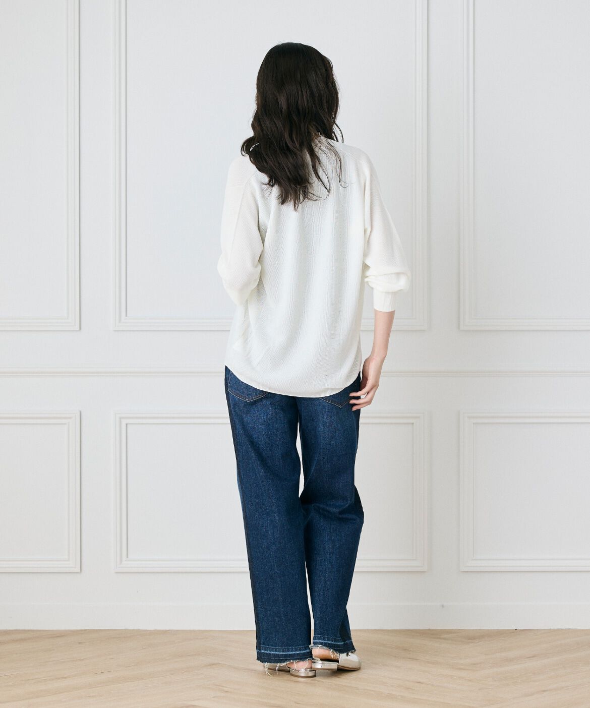 INED「《大きいサイズ》鹿の子編み着流しホールガーメントカーディガン《Cuoo》」|カーディガン|