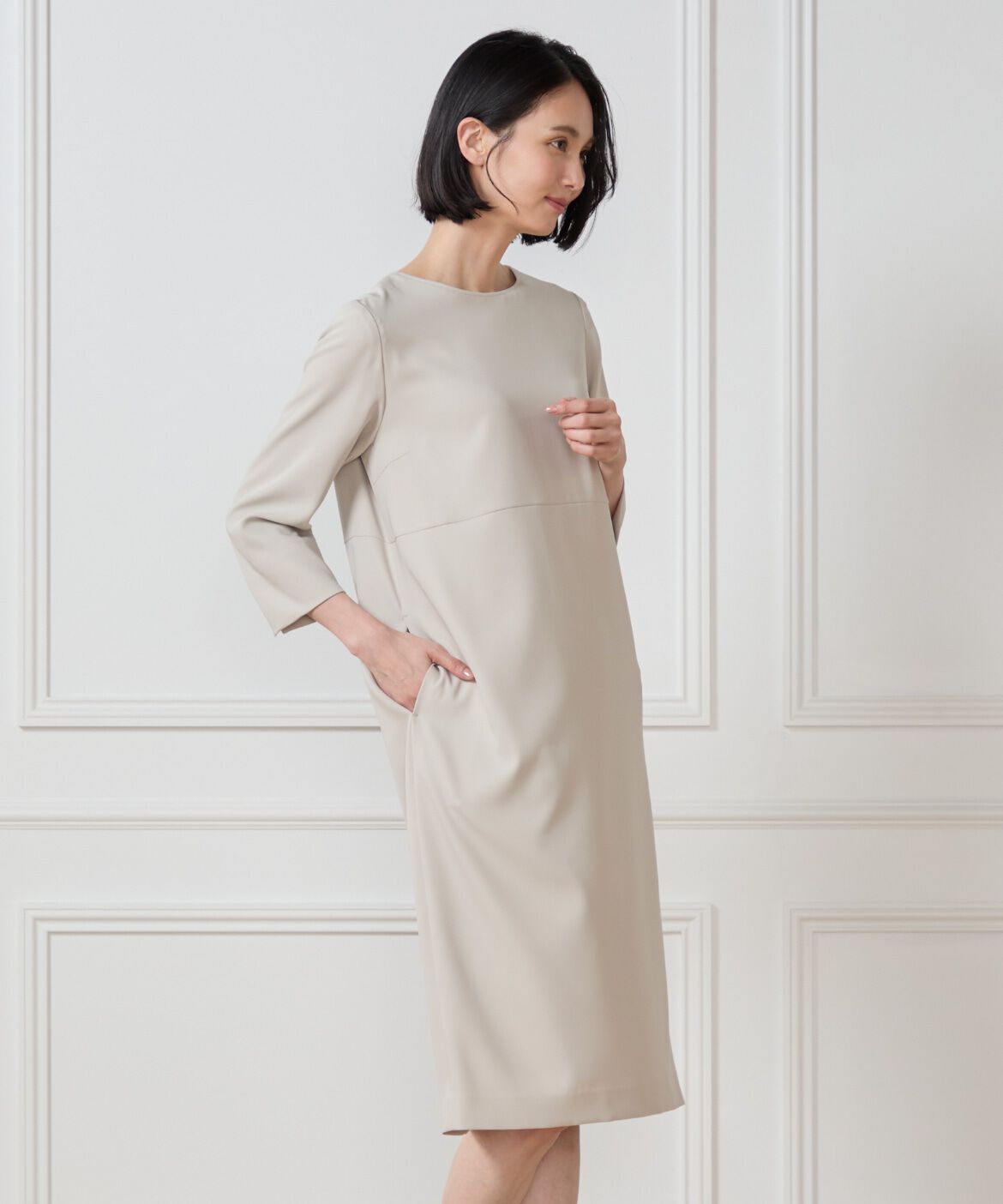 7-IDconcept.「7分袖ワンピース」|ワンピース|ベージュ2