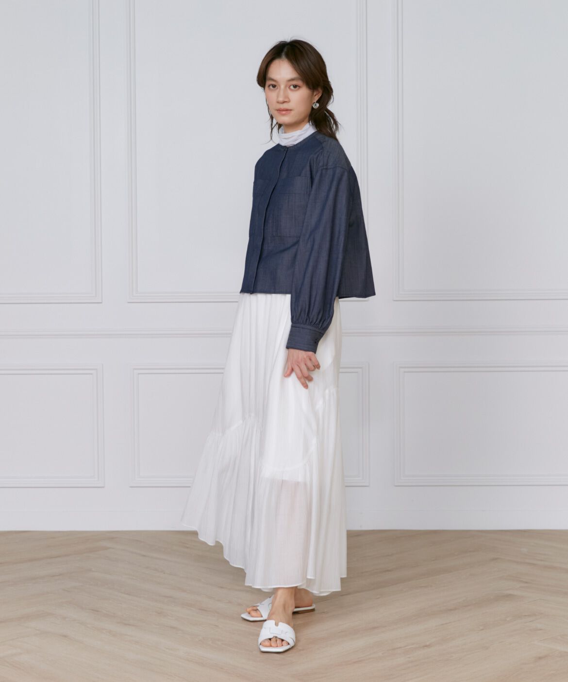 INED「《大きいサイズ》デニム風ブラウス」|シャツ・ブラウス|