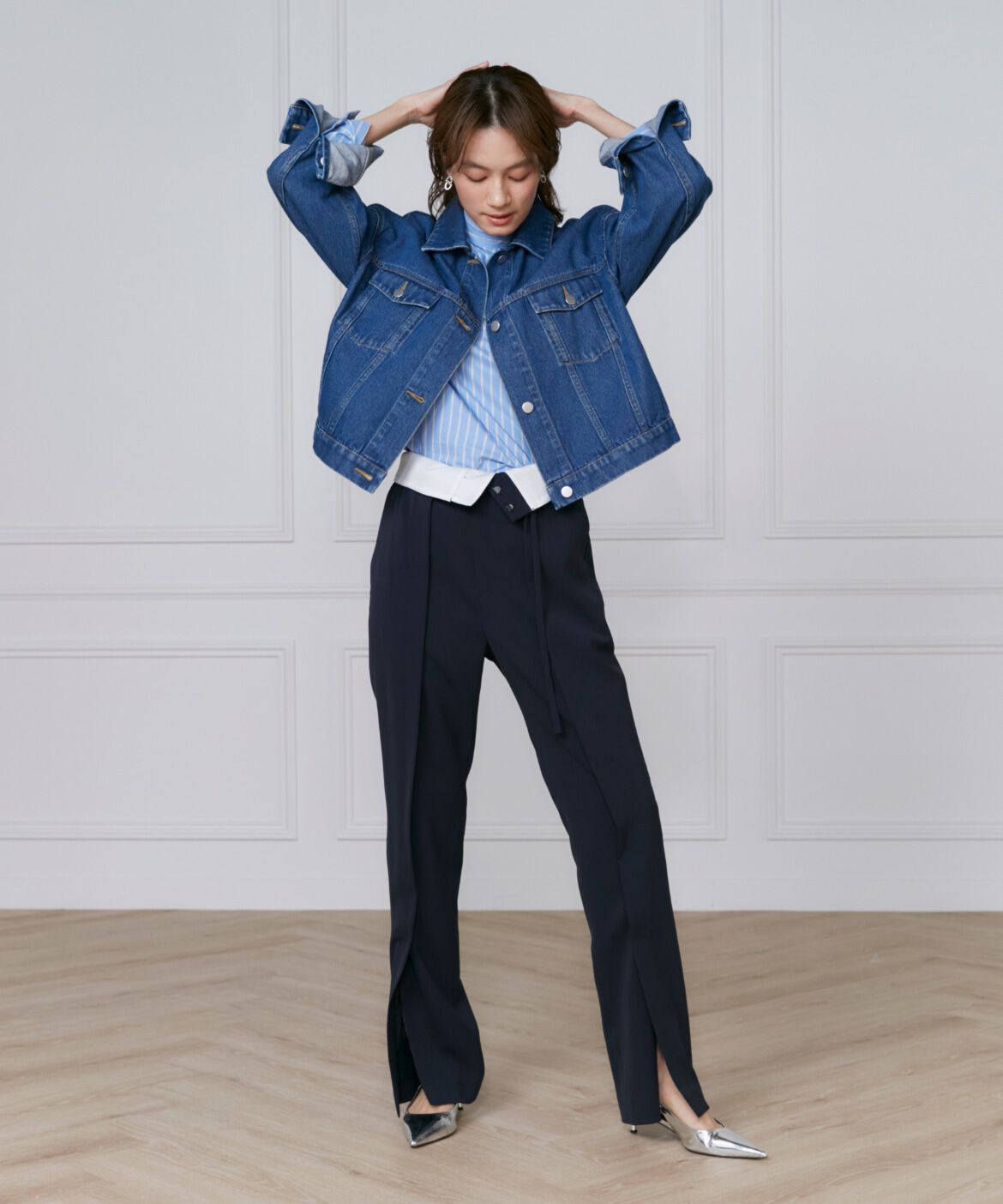 INED「《大きいサイズ》プリーツカラーブラウス」|シャツ・ブラウス|