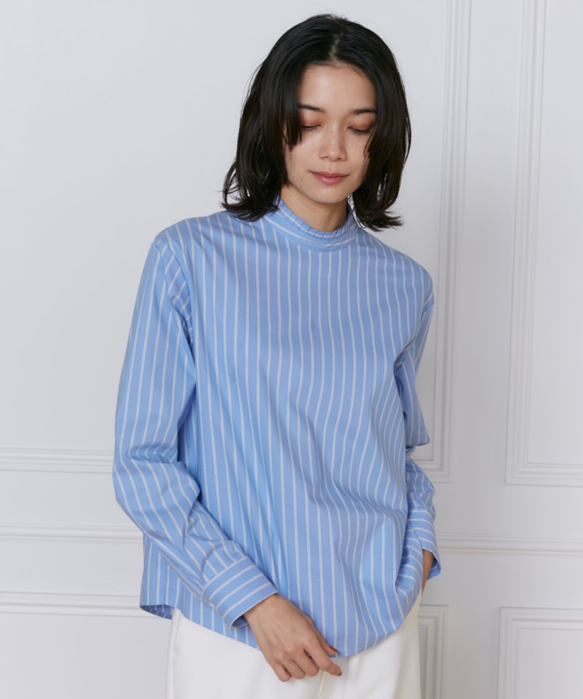 INED「《大きいサイズ》プリーツカラーブラウス」|シャツ・ブラウス|