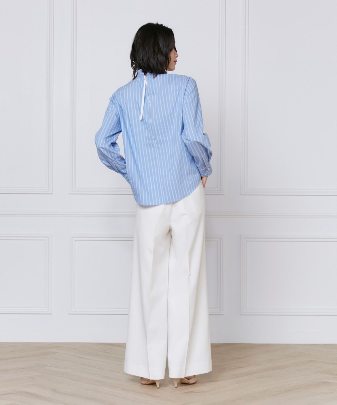 INED「《大きいサイズ》プリーツカラーブラウス」|シャツ・ブラウス|