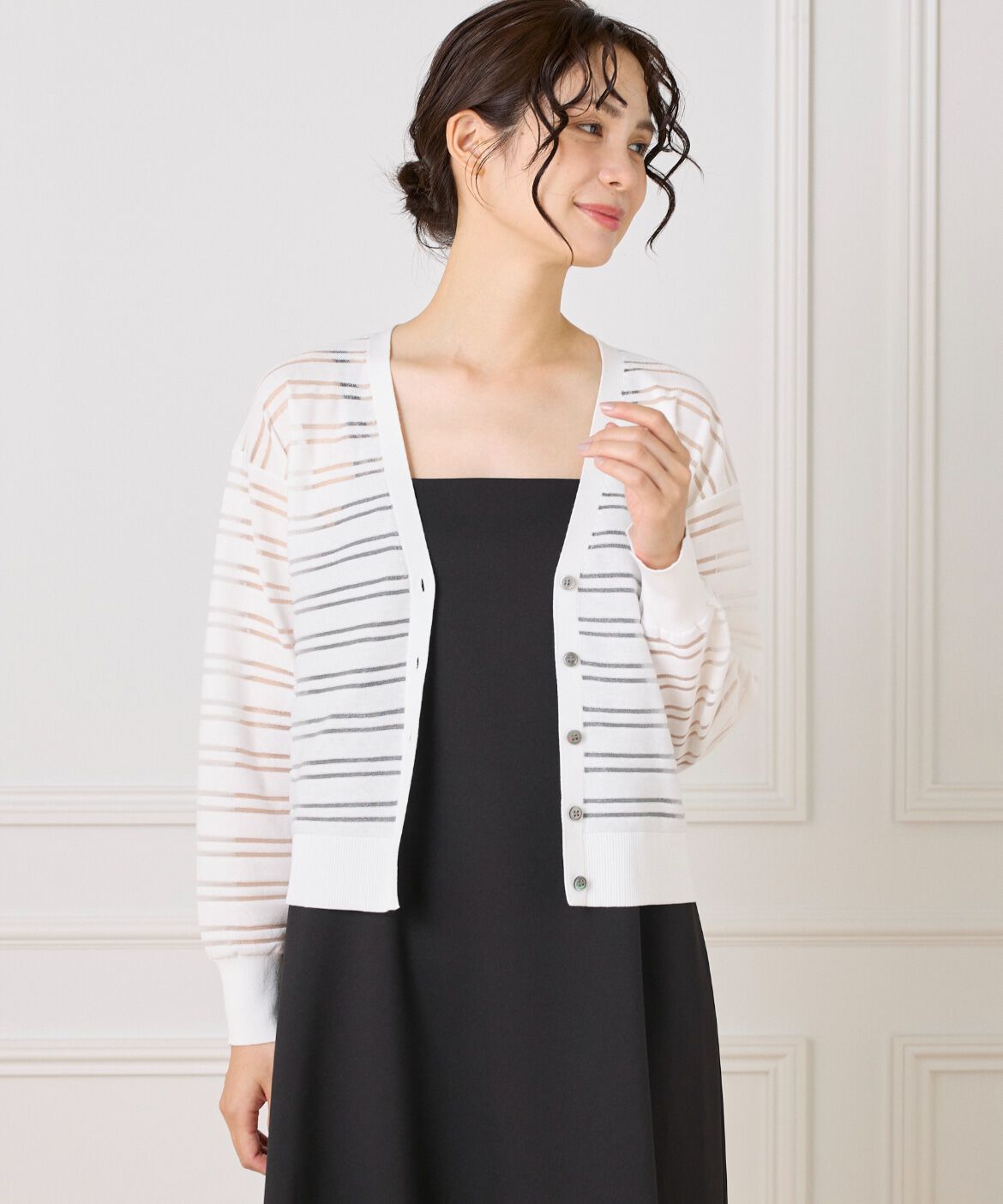 I.T.'S international「シアーボーダーニットカーディガン」|カーディガン|オフホワイト1