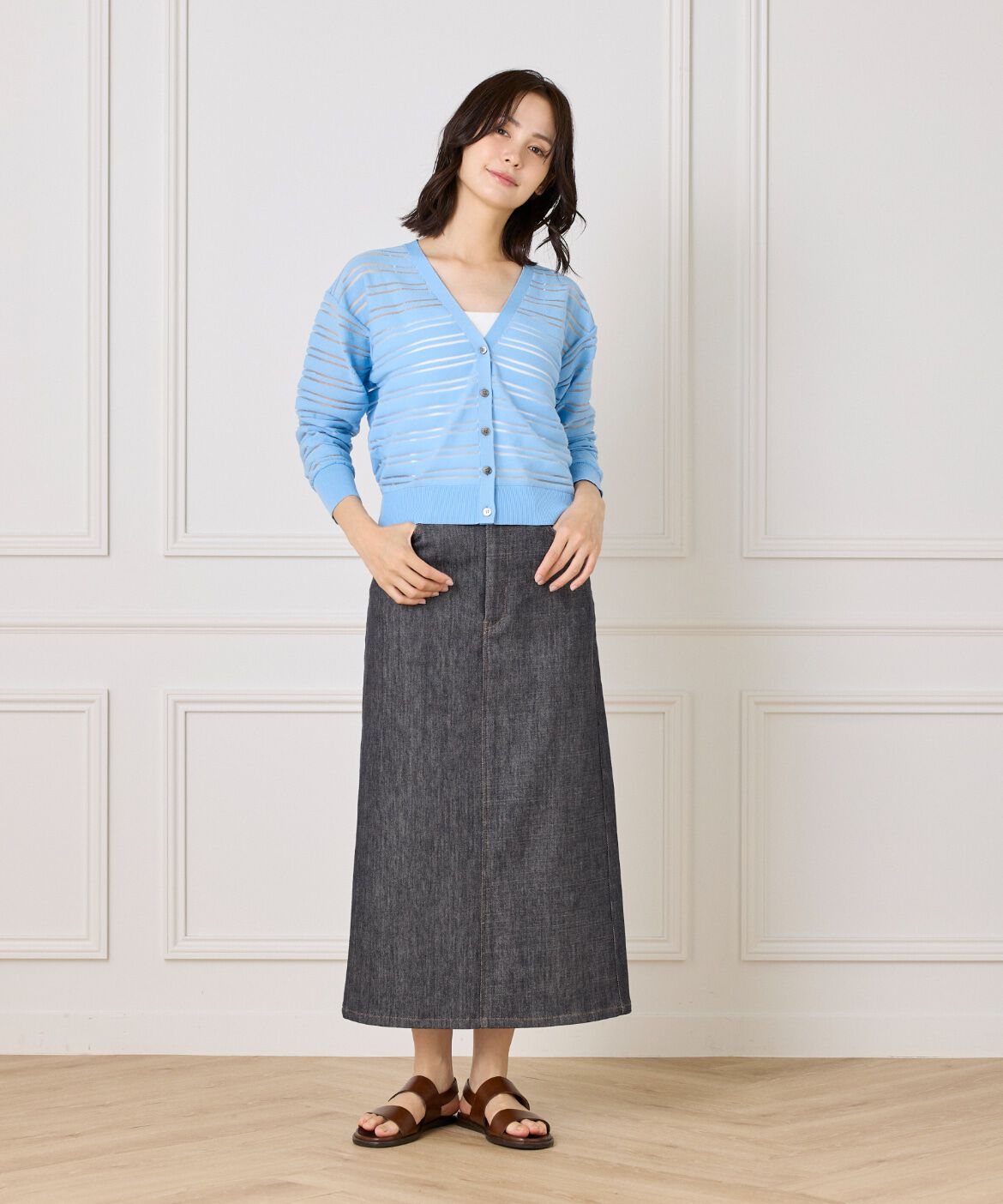 I.T.'S international「シアーボーダーニットカーディガン」|カーディガン|