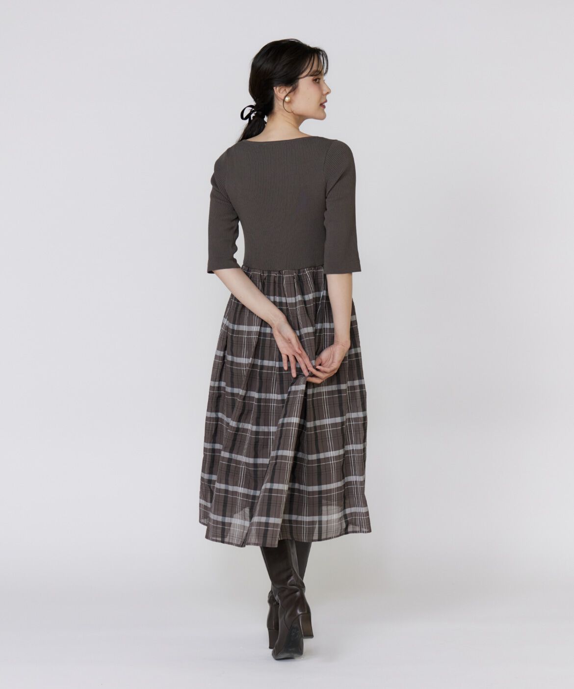 Maglie le cassetto「シアーチェックドッキングニットワンピース」|ワンピース|