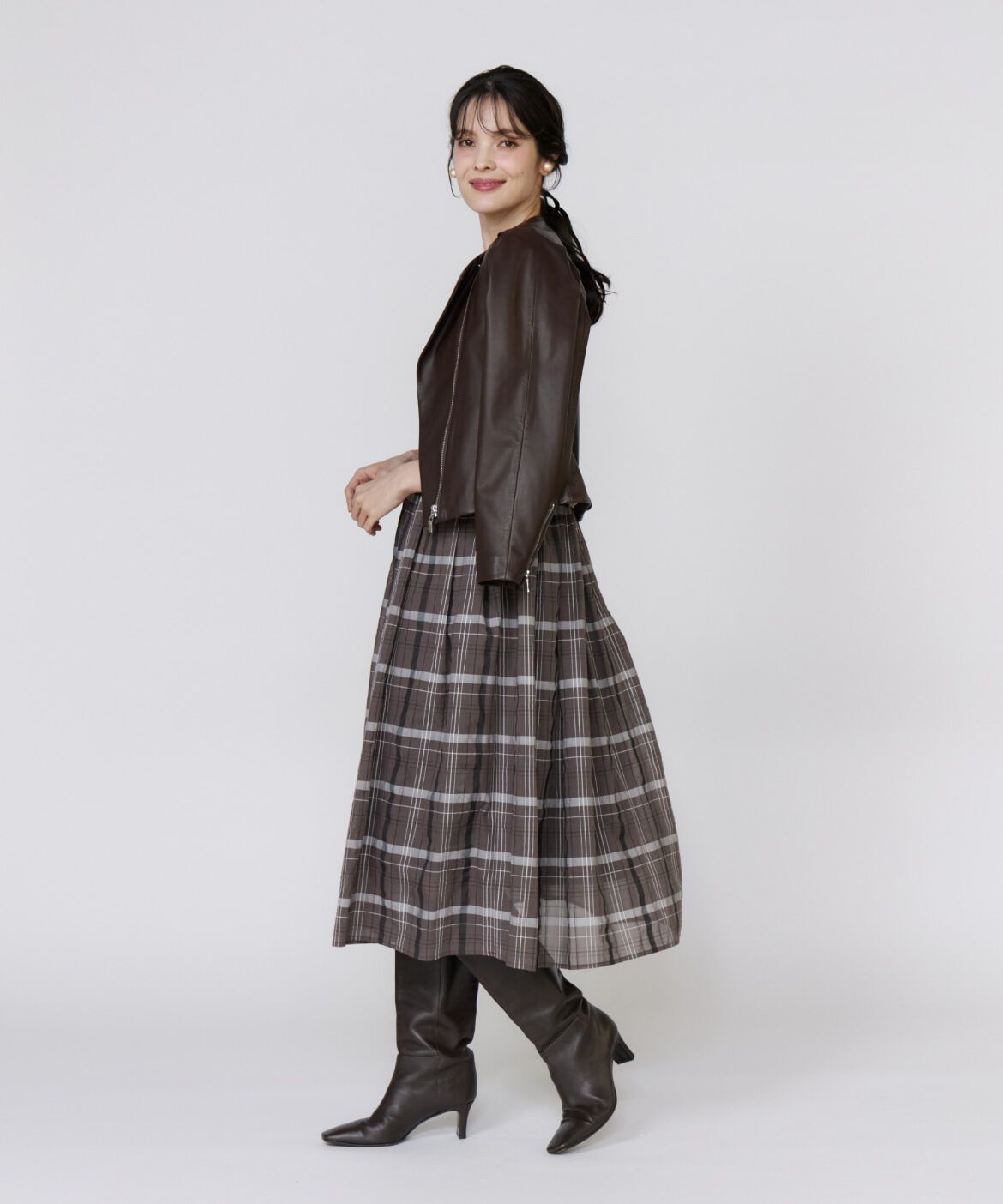 Maglie le cassetto「シアーチェックドッキングニットワンピース」|ワンピース|