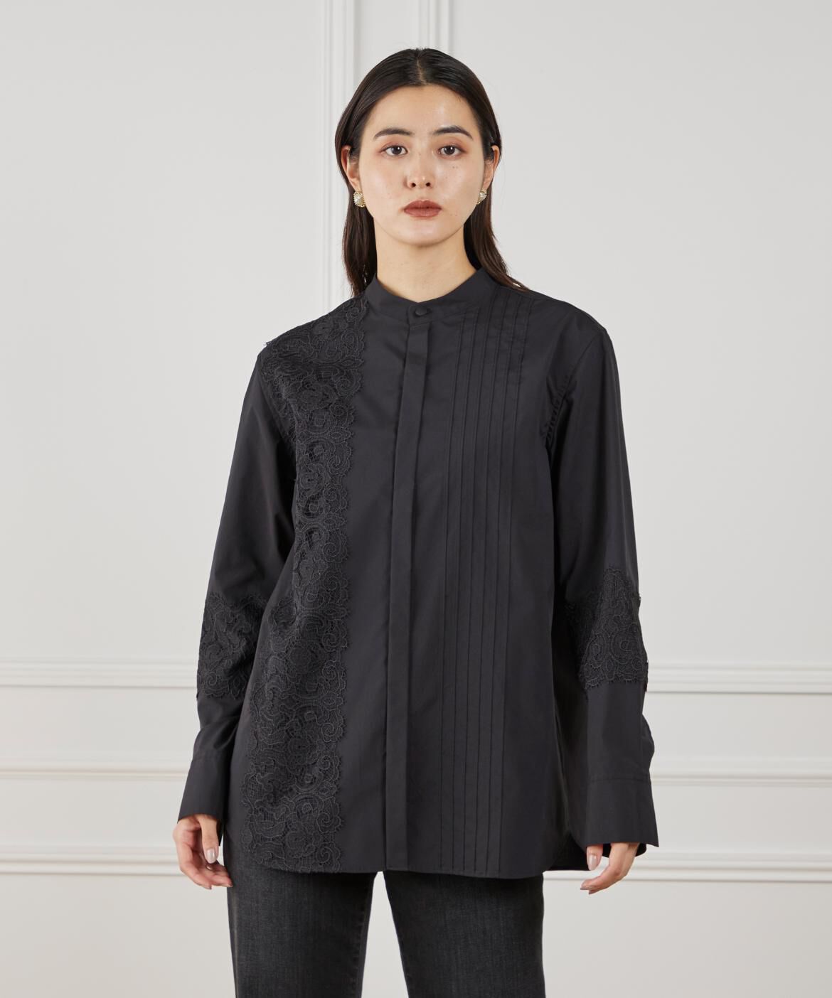 Maglie le cassetto「《M Maglie le cassetto》ユニセックスレースドッキングブラウス」|シャツ・ブラウス|