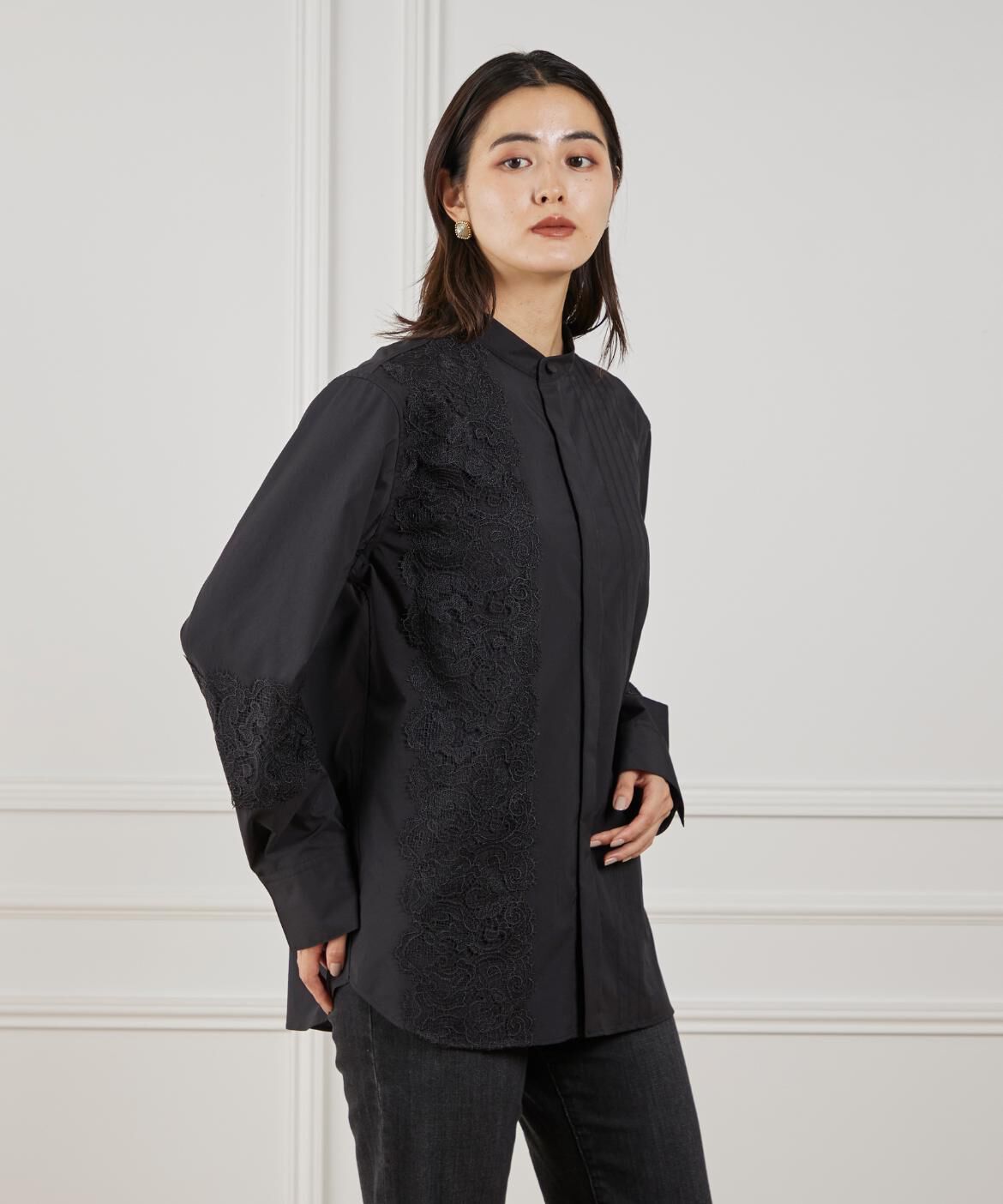 Maglie le cassetto「《M Maglie le cassetto》ユニセックスレースドッキングブラウス」|シャツ・ブラウス|