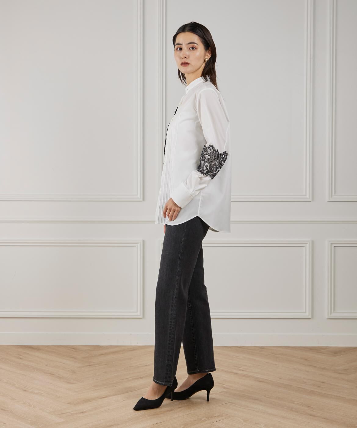 Maglie le cassetto「《M Maglie le cassetto》ユニセックスレースドッキングブラウス」|シャツ・ブラウス|