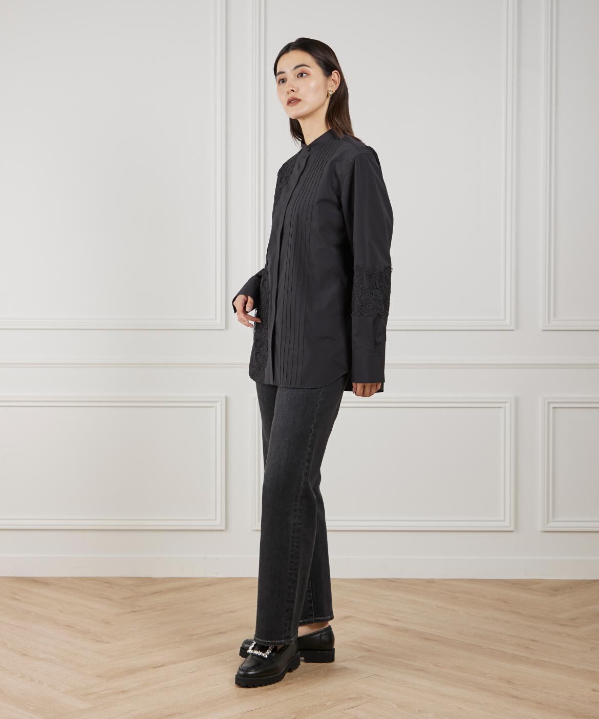 Maglie le cassetto「《M Maglie le cassetto》ユニセックスレースドッキングブラウス」|シャツ・ブラウス|