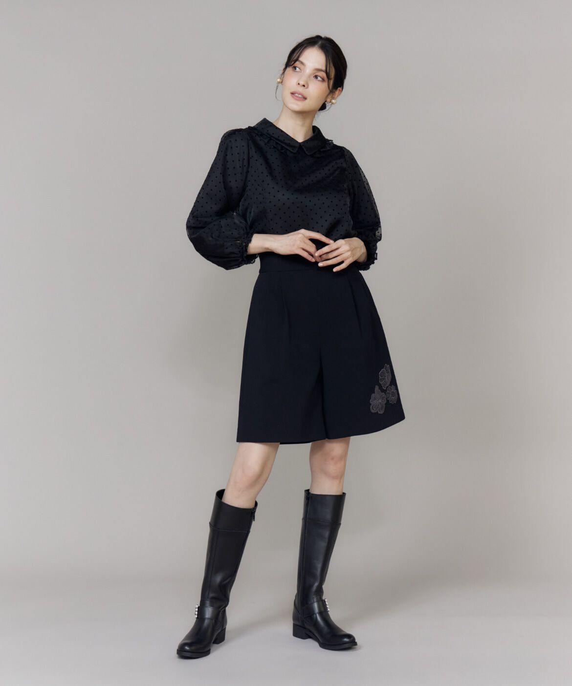 Maglie le cassetto「《WEB・POPUP限定商品》オーガンドットフロッキー衿フリルブラウス」|シャツ・ブラウス|